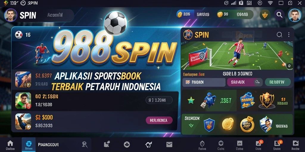 Screenshot menunjukkan tampilan antarmuka aplikasi Sportsbook 988SPIN.