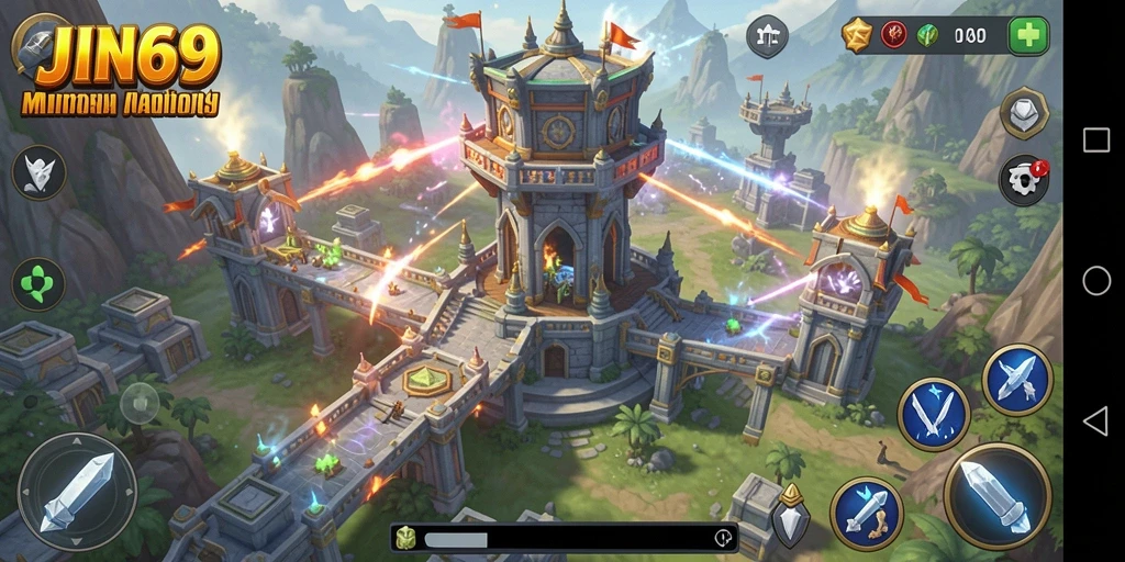Tampilan gameplay menara yang mendebarkan di JIN69.