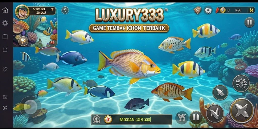 Tampilan gameplay seru dari LUXURY333 dengan ikan berwarna-warni.