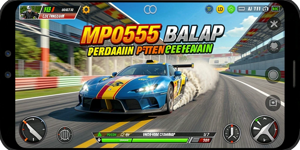 Tampilan gameplay MPO555 yang mendebarkan saat balapan di trek.