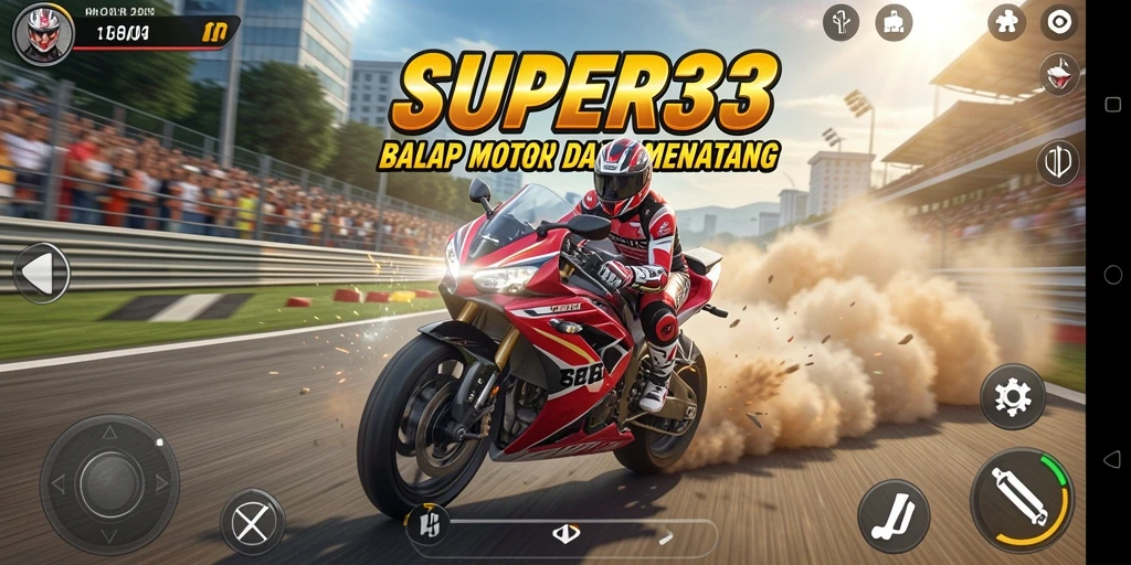 Tampilan gameplay balap motor yang mendebarkan di SUPER33.